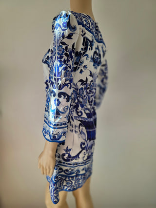 Dolce & Gabbana Blue Multicolor Silk Mini Dress IT38 sz