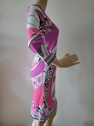 Emilio Pucci Purple Multicolor long-sleeved printed summer dress S sz