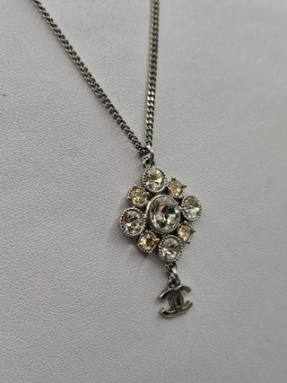 Chanel Silver-tone Strass CC Logo Dangle Pendant Necklace