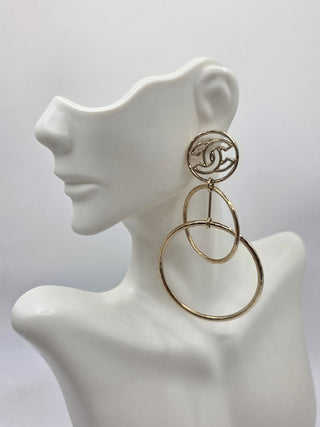 Chanel Gold-tone Interlocking CC Circle Drop Earrings