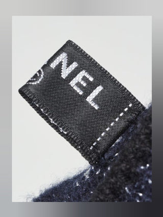 Chanel Dark Blue Metallic Cashmere Silk Knit CC Gloves