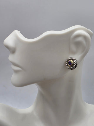David Yurman Sterling Silver Amethyst Cookie Stud Earrings