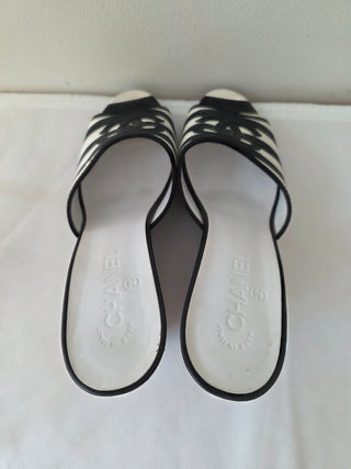 Chanel Black multicolor Interlocking CC 2010 Slides wedges 41 sz