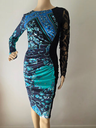 Emilio Pucci Black Green multicolor lace sexy dress 6 sz