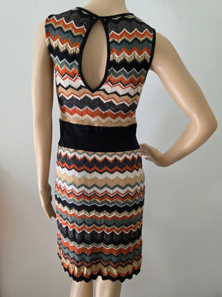 M Missoni Brown Multicolor Striped Merino Wool Mini Dress 10 sz