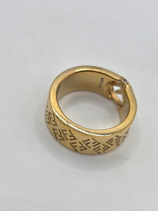 Fendi Gold-tone FF Logo Band Ring 6.5 sz