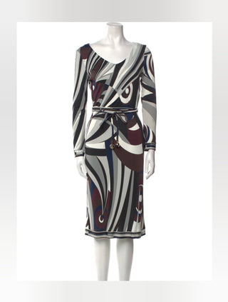 Emilio Pucci Brown White Printed Midi Length Dress US 8