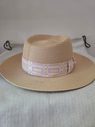 Hermès Beige Woven Straw Izia H Kilt Hat Size 59