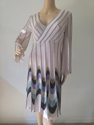 M Missoni Beige Metallic Striped Knee-Length Dress M sz