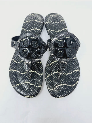 Tory Burch Black Snake print leather Reva thong sandals 7 M sz