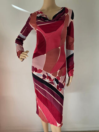 Emilio Pucci Brown Res Printed Midi Length Dress 40 sz