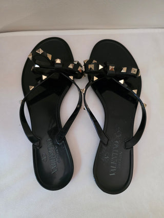 Valentino Black Rockstud Accents Rubber Bow Slides 39 sz