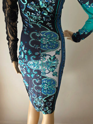 Emilio Pucci Black Green multicolor lace sexy dress 6 sz