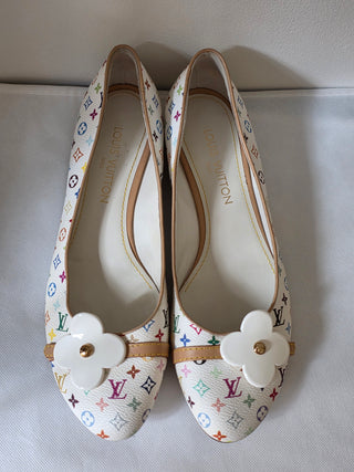 Louis Vuitton White Multicolore LV Monogram Ballet Flats 41 sz