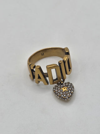 Christian Dior Gold-tone Crystal Heart J'Adior Cocktail Ring 6 sz