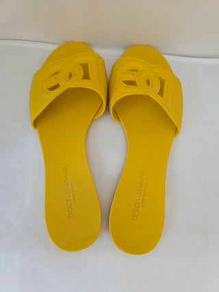 Dolce & Gabbana Yellow Jelly D&G Cutout Slides 39 sz