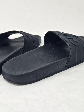 Gucci Black rubber GGbsignature logo printed sandals 40 sz