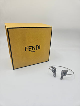 Fendi Silver-tone Crystal F is Fendi Logo Cuff Bracelet