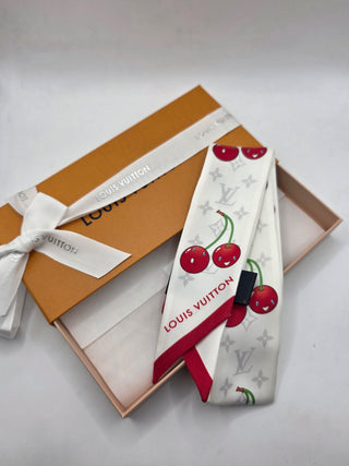 Louis Vuitton White Cherry print Cerise Silk Twilly
