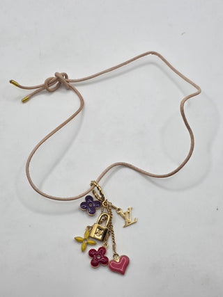 Louis Vuitton Gold-tone Sweet Monogram Enamel LV Charms Pendant Necklace