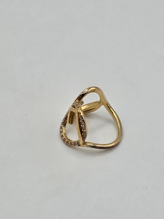 Fendi Gold-tone Crystal Embellished Logo Cocktail Ring M 7 sz