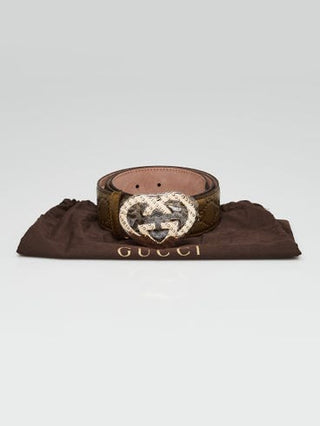 GUCCI Bronze Guccissima Leather GG Heart Buckle Belt Size 85/34