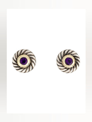 David Yurman Sterling Silver Amethyst Cookie Stud Earrings