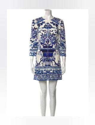 Dolce & Gabbana Blue Multicolor Silk Mini Dress IT38 sz