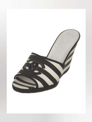 Chanel Black multicolor Interlocking CC 2010 Slides wedges 41 sz