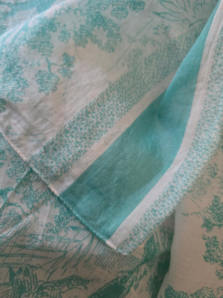 Christian Dior Aquamarina Cotton Toile De Jouy Sauvage Pareo Scarf