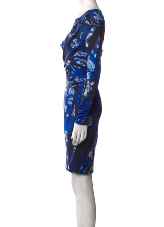 Emilio Pucci Blue Multicolor Signature Print long-sleeved dress 40 sz
