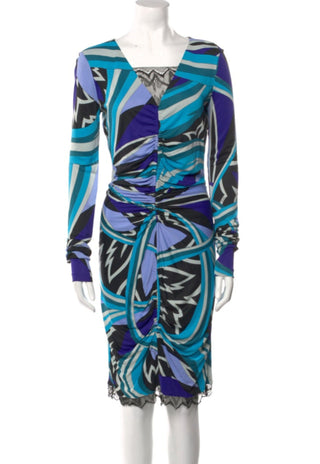 Emilio Pucci Blue Multicolor Signature Print Summer Dress M sz
