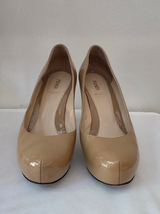 Fendi Brown Patent Leather FF Zucca Logo Pumps 40 sz
