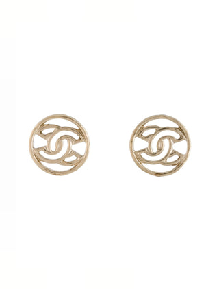 Chanel Gold-tone Interlocking CC Logo Round stud earrings