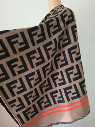 Fendi Brown FF Zucca Logo Pattern Oversized Shawl