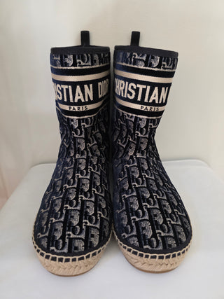 Christian Dior Blue Oblique Jacquard Velvet Boots 40 sz