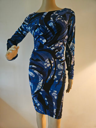 Emilio Pucci Blue Multicolor Signature Print long-sleeved dress 40 sz