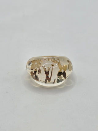 Louis Vuitton Clear Resin Crystal Inclusion LV Charm Ring 5.25