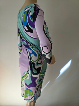 Emilio Pucci Blue Printed Knee-Length Dress S sz