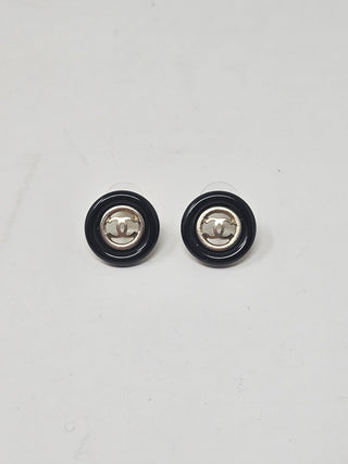 Chanel Gold-tone Black Enamel Interlocking CC Stud Earrings