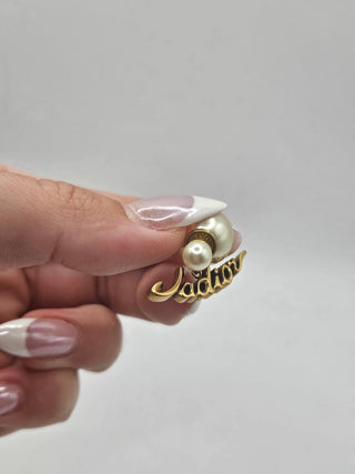 Christian Dior Gold-tone Faux Pearl J'Adior Script Tribales Earrings