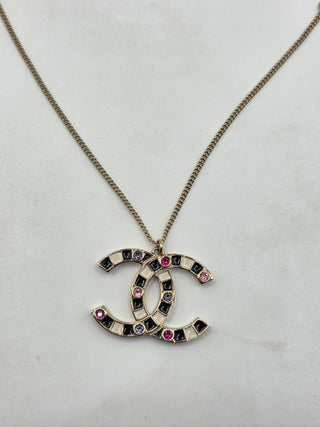 Chanel Gold-tone Multicolor Strass CC Pendant Necklace