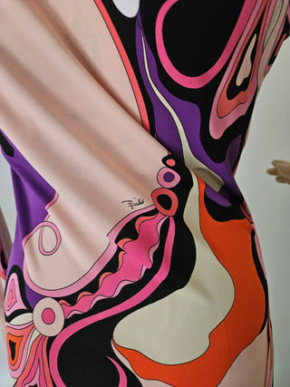 Emilio Pucci Pink multicolor signature print long-sleeved dress 8 US sz