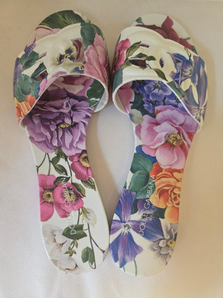 Dolce & Gabbana Multicolor Rubber DG logo Floral Print Slides 39 sz