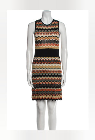 M Missoni Brown Multicolor Striped Merino Wool Mini Dress 10 sz