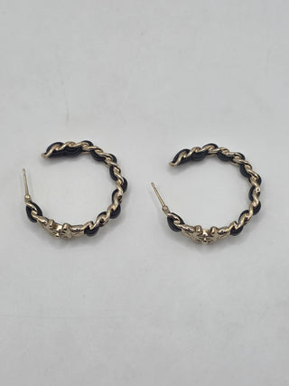 Chanel Gold-tone 2022 Leather Woven CC Turnlock Hoop Earrings
