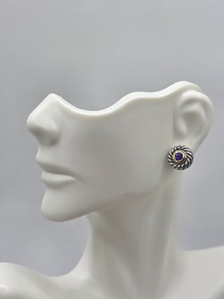 David Yurman Sterling Silver Amethyst Cookie Stud Earrings