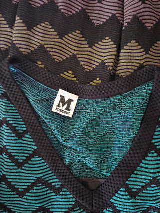 M Missoni Green multicolor Striped V-neck Mini Dress 8 US