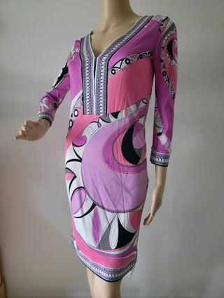 Emilio Pucci Purple Multicolor long-sleeved printed summer dress S sz