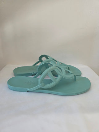 Hermès Blue Egerie Chaîne d'Ancre Insignia Slides 40 sz